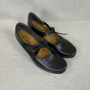 NAOT Pleasure Black Leather Heeled Mary Janes Comfort Shoes 37/7 NWOB